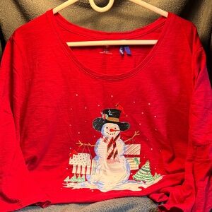 Catherines Red Snowman Graphic Top